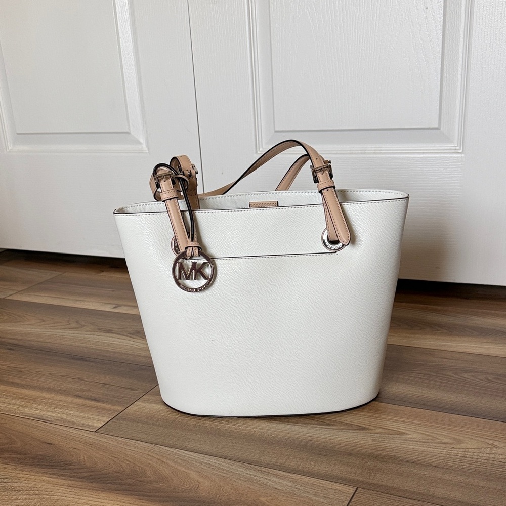Michael Kors White Leather Tote with Tan Straps